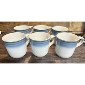 Noritake Stoneware Mugs Set of 6 Blue Ombre Gradient Japan Coffee Cups